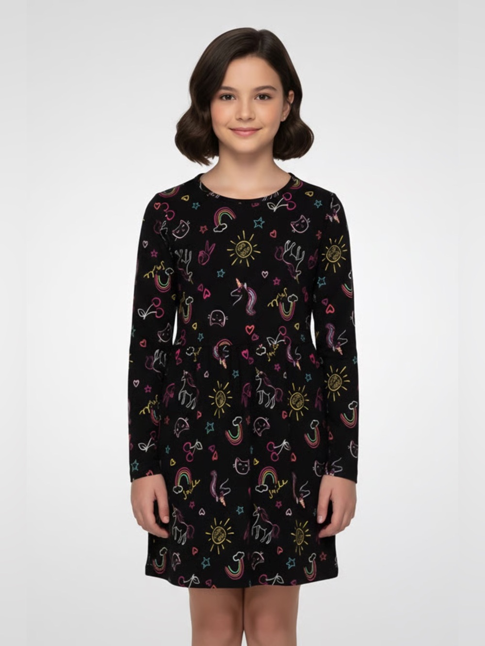 Girls long sleeve casual play dress Rumi + Ryder unicorns rainbows size m 8 10
